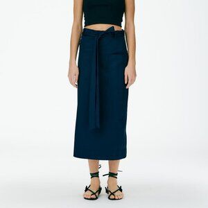 TIBI Women's Eco Poplin Lean Back Wrap Skirt Size 4 In Dark Navy
